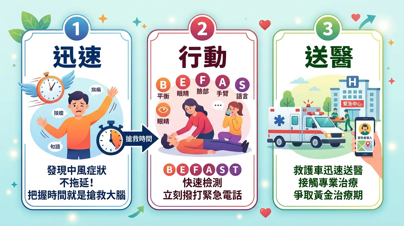 重點解析：快速摘要：中風急救三部曲