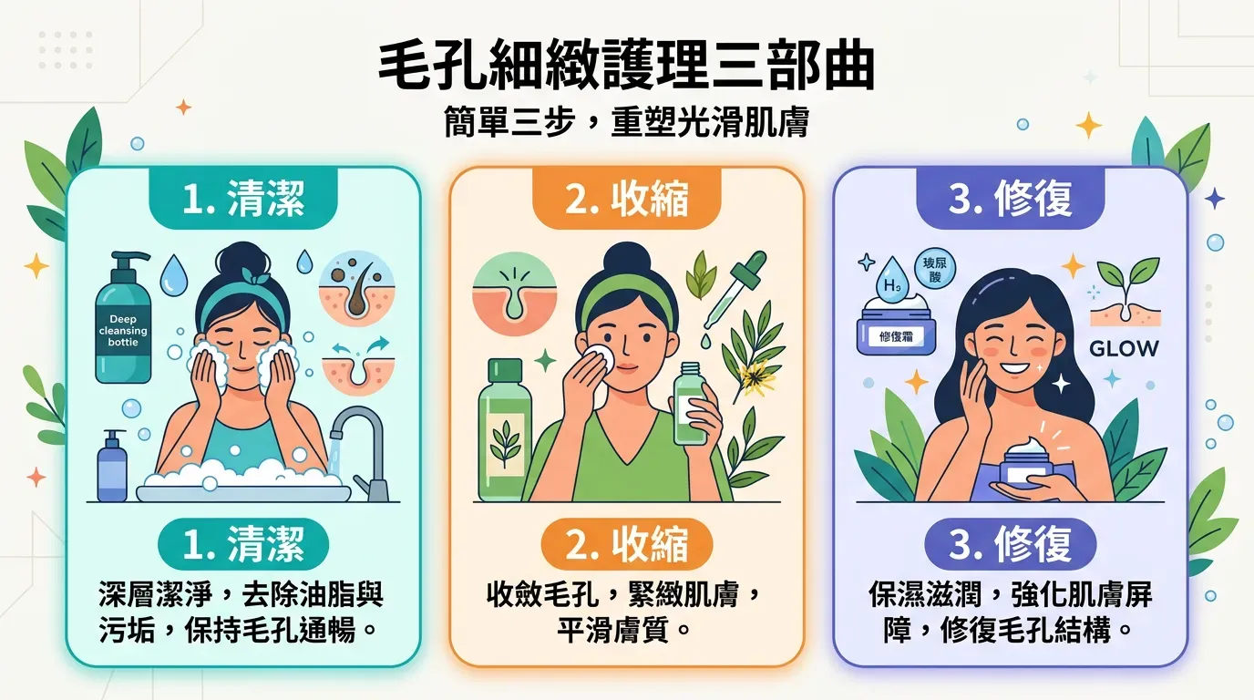 🛠️ 毛孔縮小策略：三階段精準護理