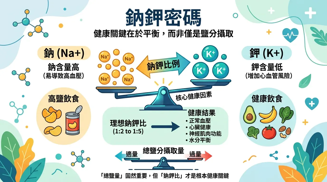 🔬 分子基礎:為什麼「鈉鉀比」比總鹽量更重要?