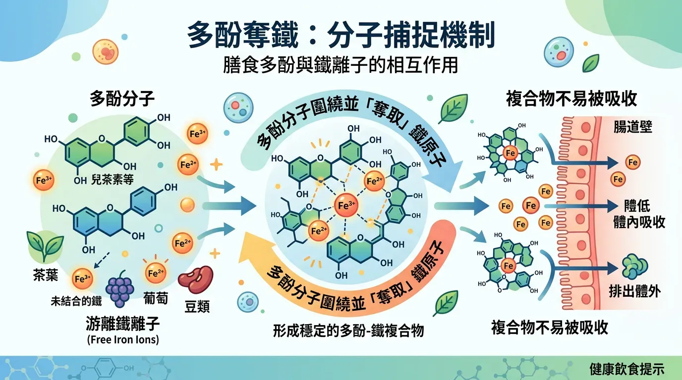 🔬 分子機制：為什麼「多酚」會抓走鐵？